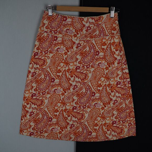 ISHYU Women's Paisley Print Cotton Skirt Size 2 Made in India A-line Orange Red - Picture 1 of 12